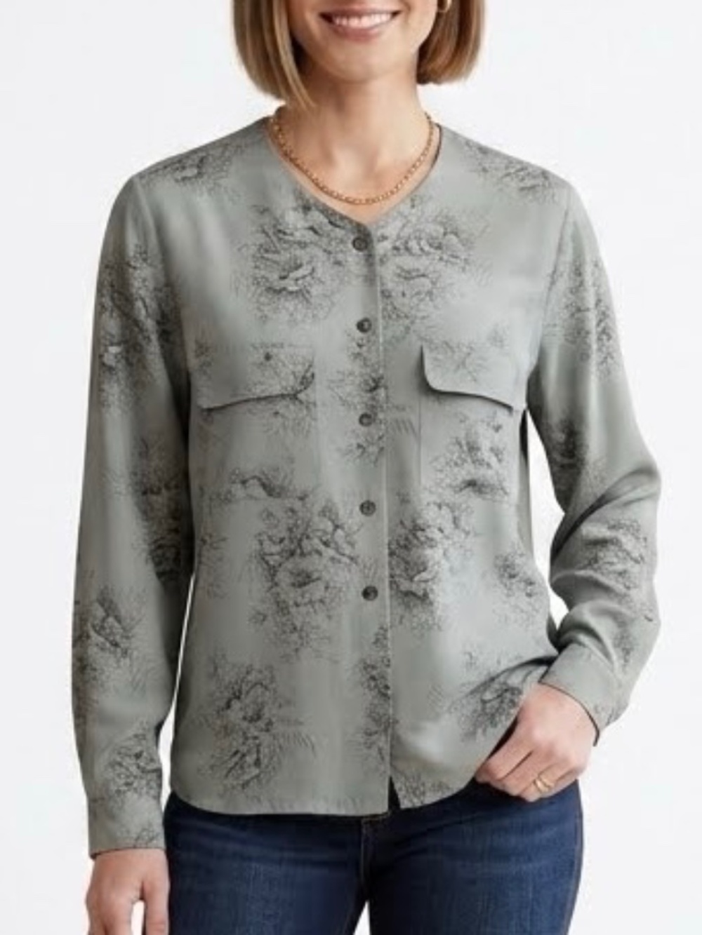 Jones New York Floral Blouse Women's Long Sleeve Button Front Career Top Sz 12